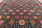 Black William Morris Hand Knotted Area Rug - 12' 0" X 17' 3" - Golden Nile