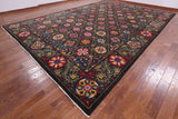 Black William Morris Hand Knotted Area Rug - 12' 0" X 17' 3" - Golden Nile