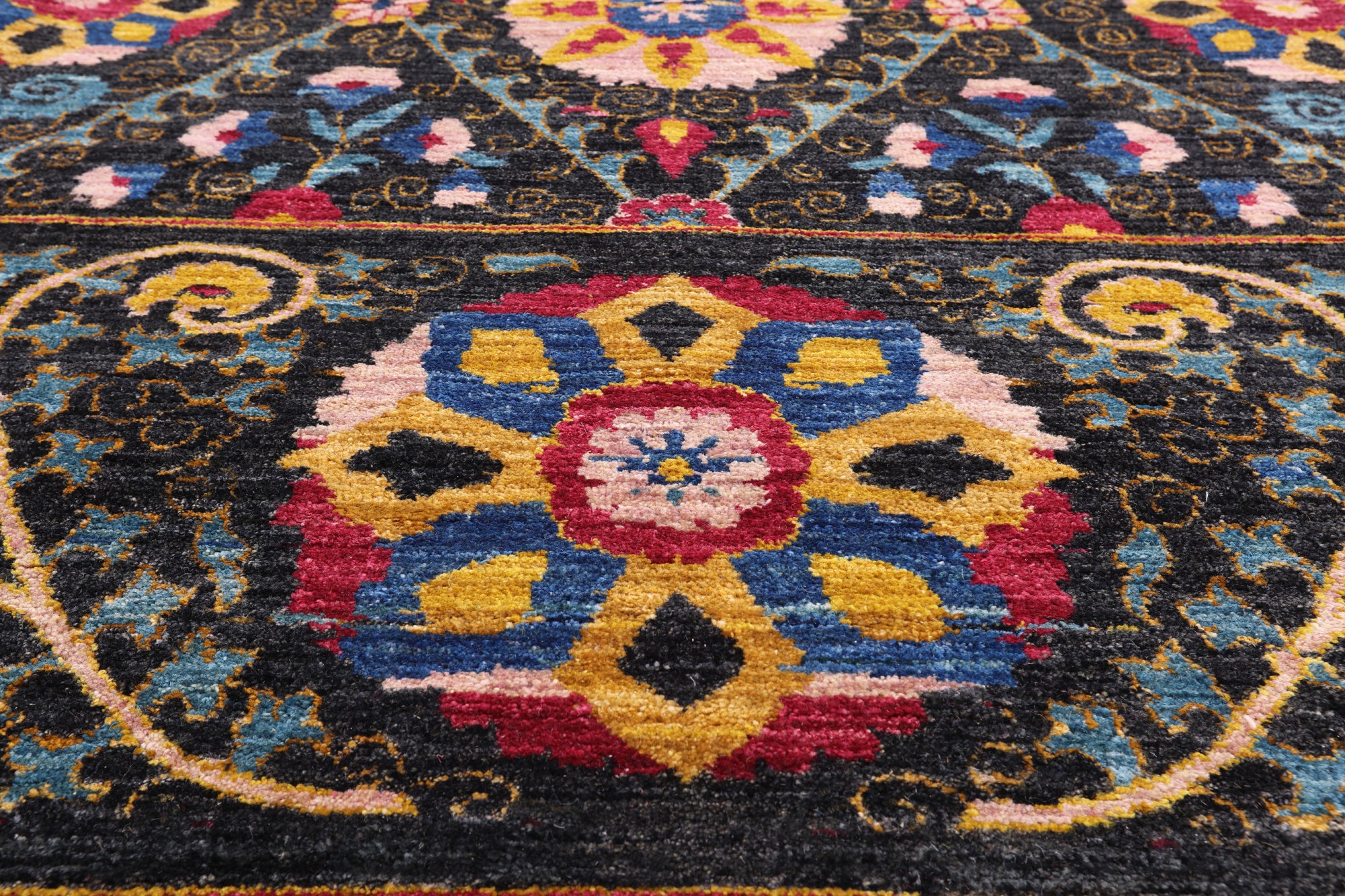 Black William Morris Hand Knotted Area Rug - 12' 0" X 17' 3" - Golden Nile