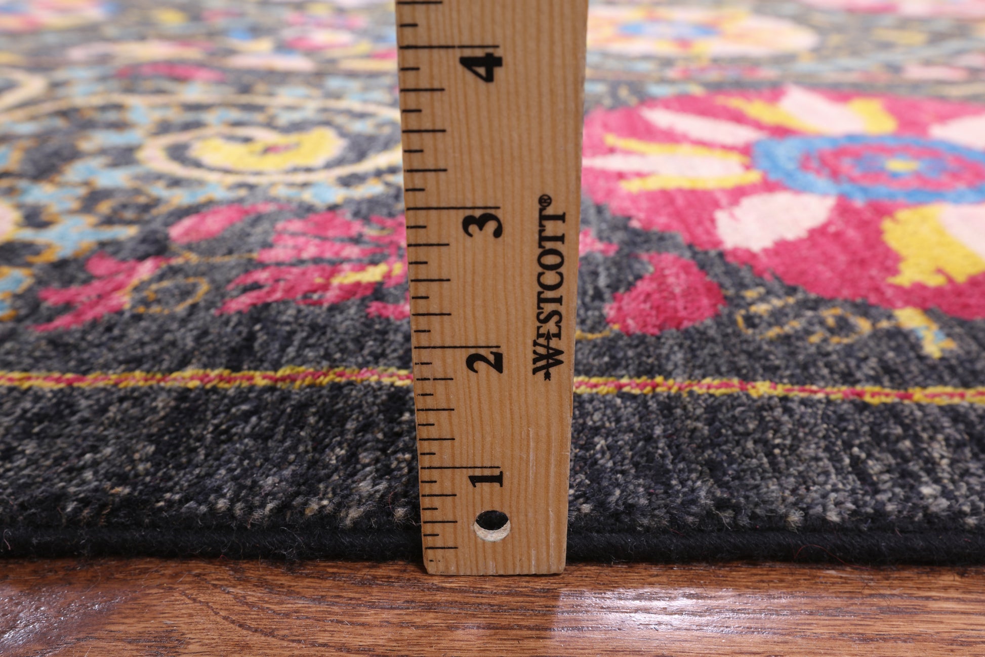 Black William Morris Hand Knotted Area Rug - 12' 0" X 17' 3" - Golden Nile