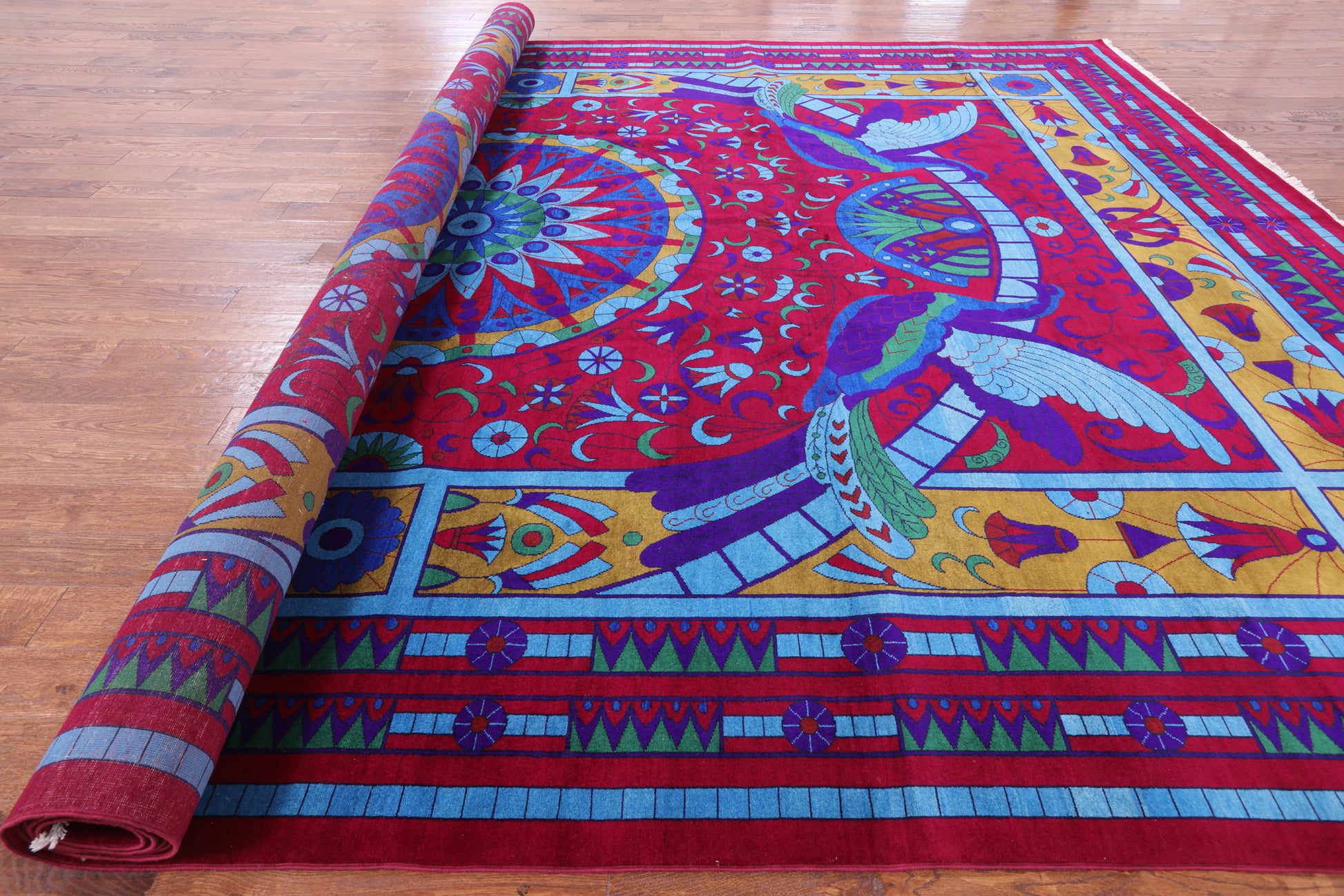 Red Peacock William Morris Hand Knotted Wool Area Rug - 12' 2" X 17' 0" - Golden Nile