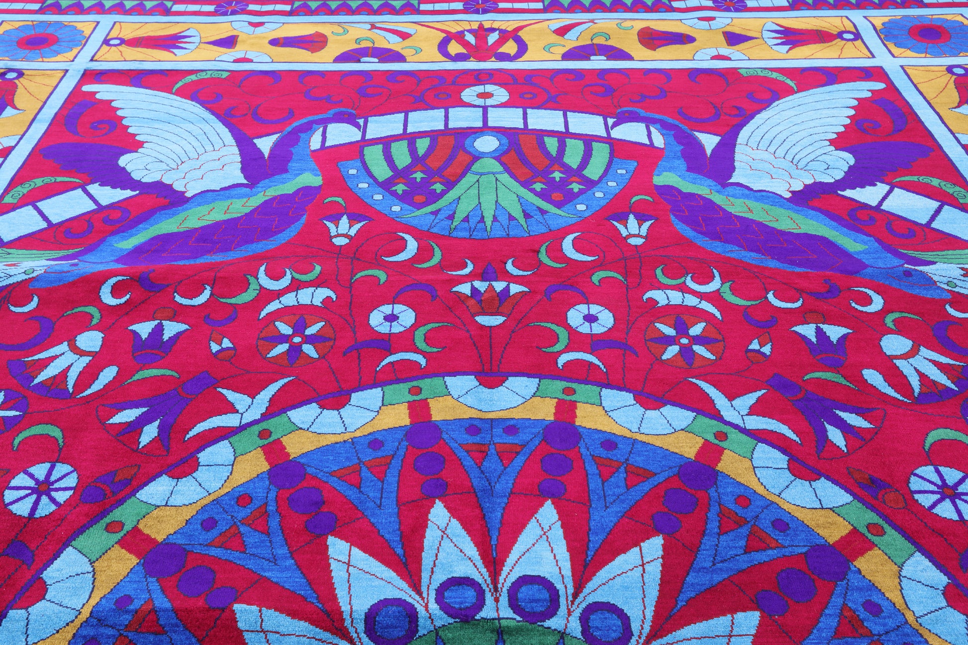 Red Peacock William Morris Hand Knotted Wool Area Rug - 12' 2" X 17' 0" - Golden Nile