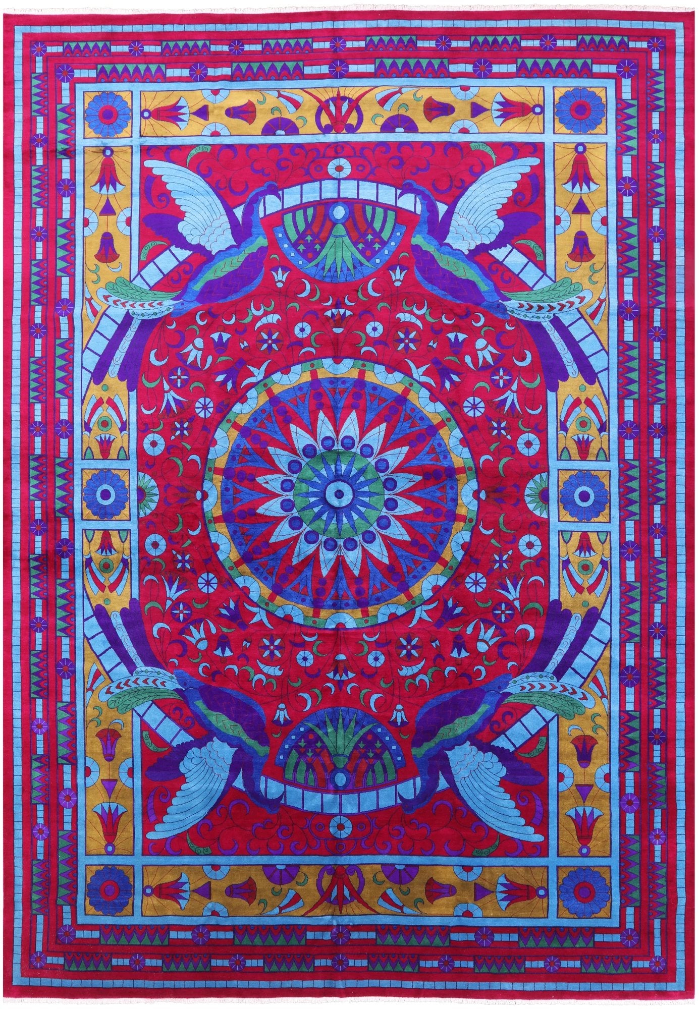 Red Peacock William Morris Hand Knotted Wool Area Rug - 12' 2" X 17' 0" - Golden Nile