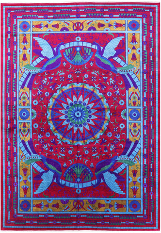 Red Peacock William Morris Hand Knotted Wool Area Rug - 12' 2