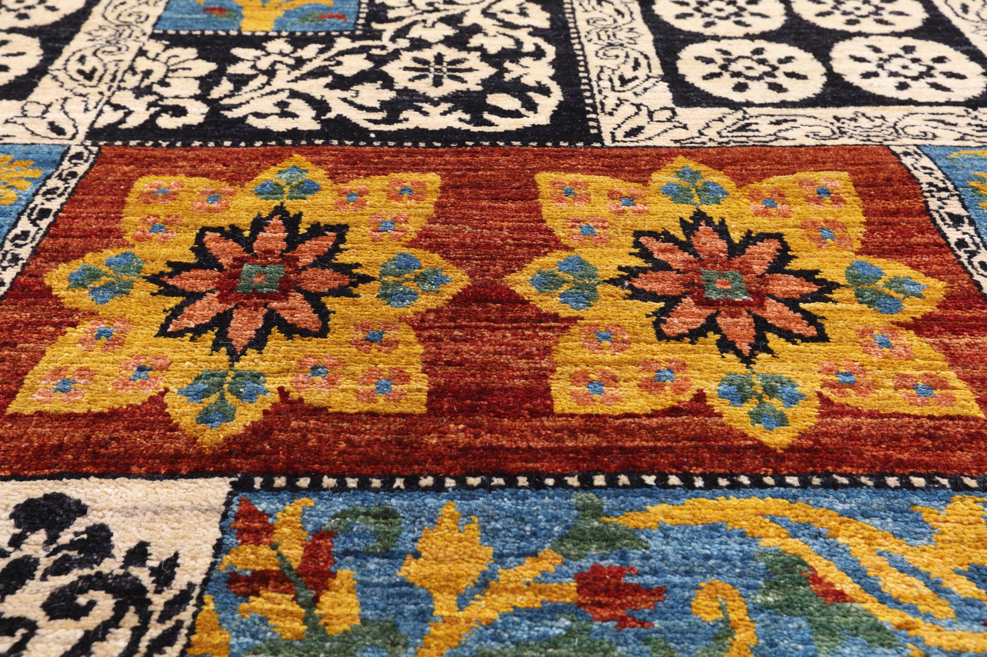Black William Morris Handmade Wool Area Rug - 12' 2" X 16' 2" - Golden Nile