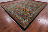 Black William Morris Handmade Wool Area Rug - 12' 2" X 16' 2" - Golden Nile