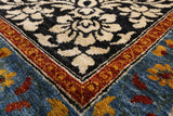 Black William Morris Handmade Wool Area Rug - 12' 2" X 16' 2" - Golden Nile