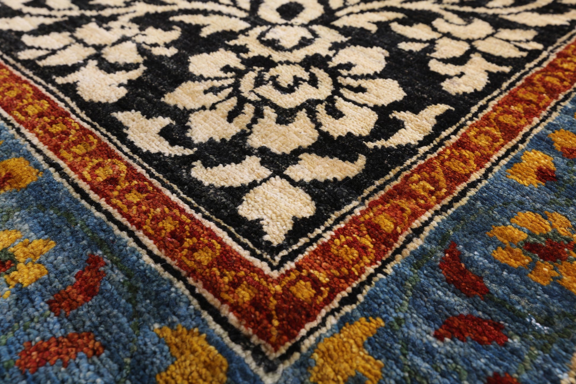 Black William Morris Handmade Wool Area Rug - 12' 2" X 16' 2" - Golden Nile