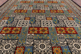 Black William Morris Hand Knotted Wool Area Rug - 12' 2" X 15' 6" - Golden Nile