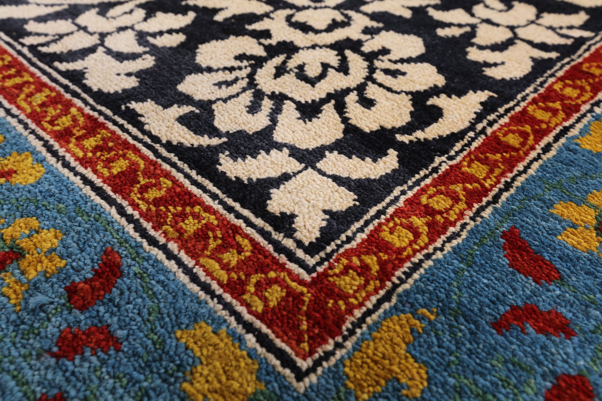 Black William Morris Hand Knotted Wool Area Rug - 12' 2" X 15' 6" - Golden Nile