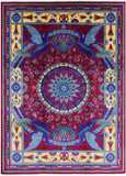 Red Peacock William Morris Hand Knotted Wool Rug - 10' 0" X 13' 9" - Golden Nile