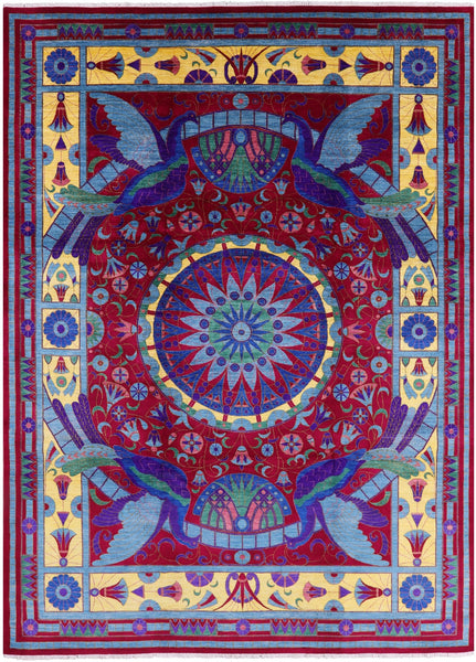 Red Peacock William Morris Hand Knotted Wool Rug - 10' 0" X 13' 9" - Golden Nile