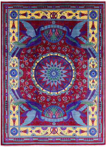 Red Peacock William Morris Hand Knotted Wool Rug - 10' 0