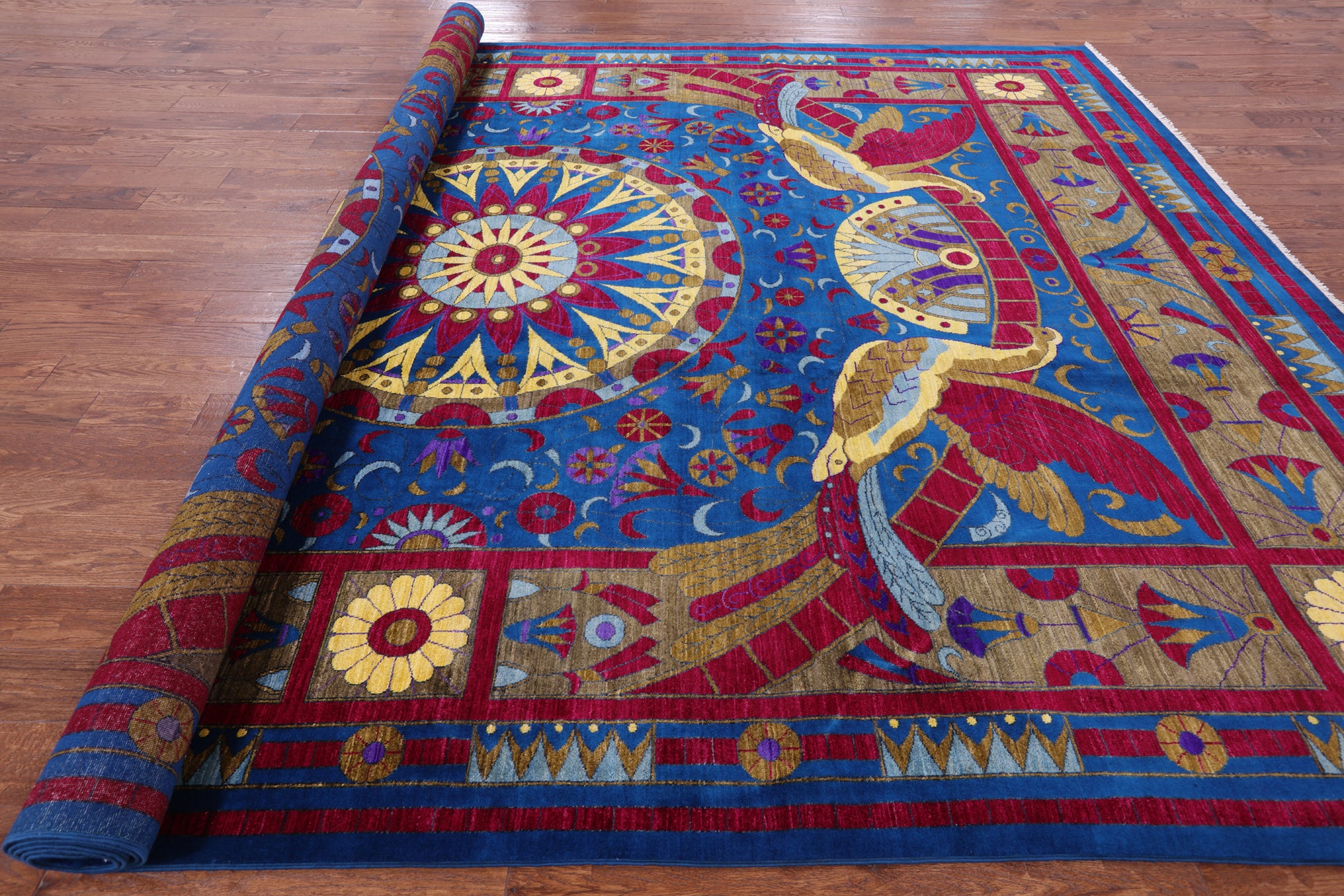 Blue Peacock William Morris Hand Knotted Wool Rug - 10' 0" X 13' 10" - Golden Nile