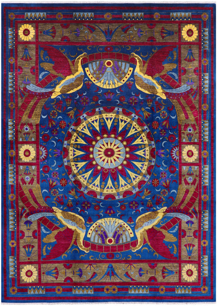 Blue Peacock William Morris Hand Knotted Wool Rug - 10' 0" X 13' 10" - Golden Nile