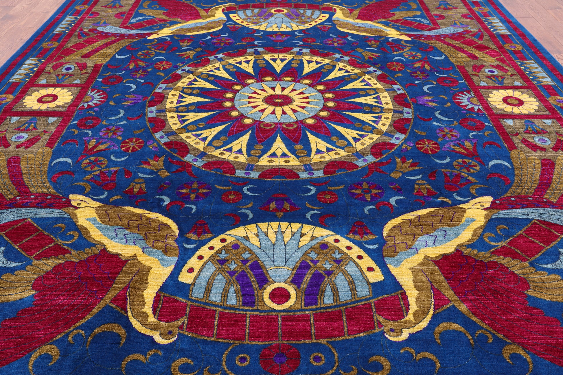 Blue Peacock William Morris Hand Knotted Wool Rug - 10' 0" X 13' 10" - Golden Nile