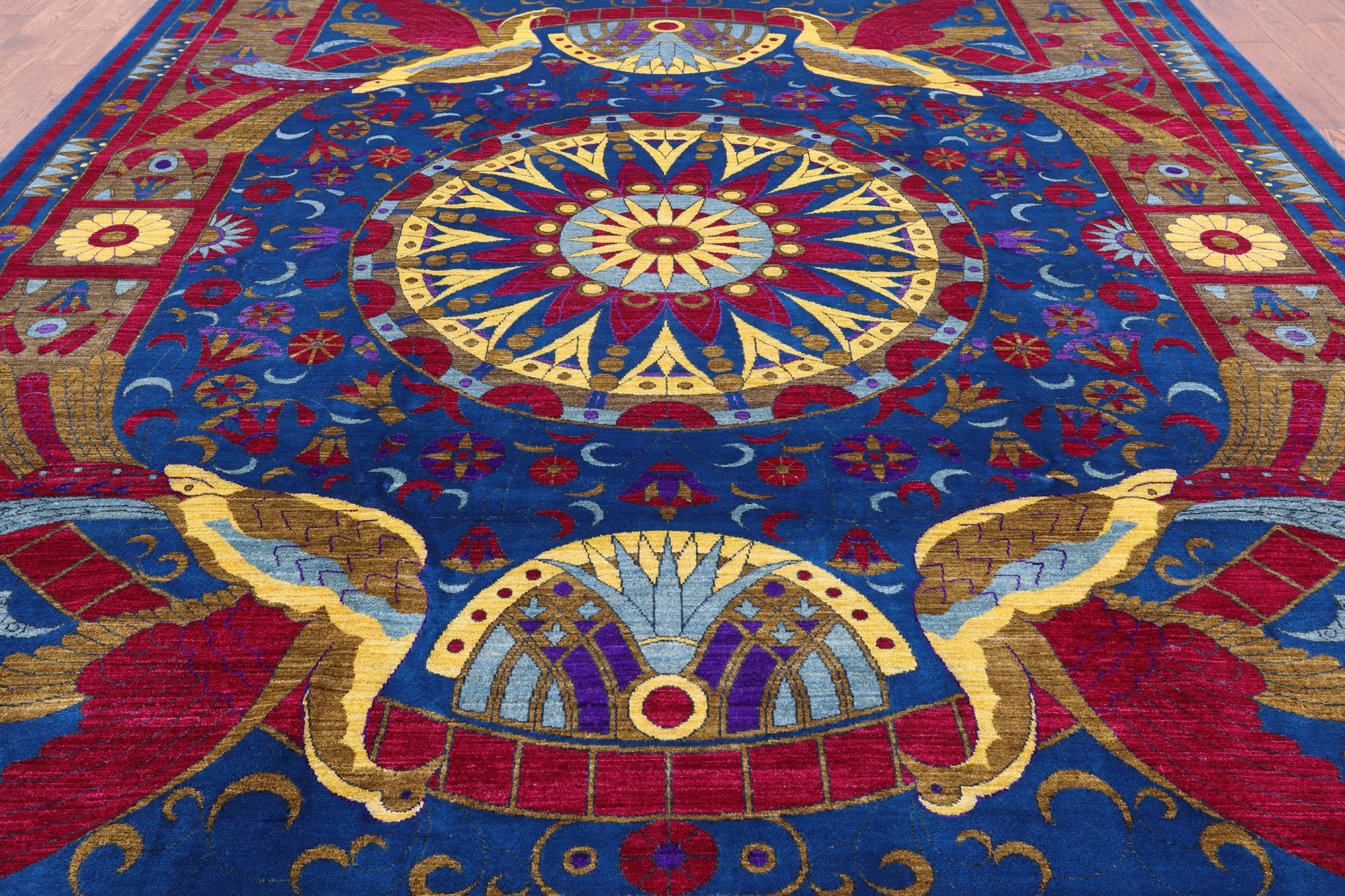 Blue Peacock William Morris Hand Knotted Wool Rug - 10' 0" X 13' 10" - Golden Nile