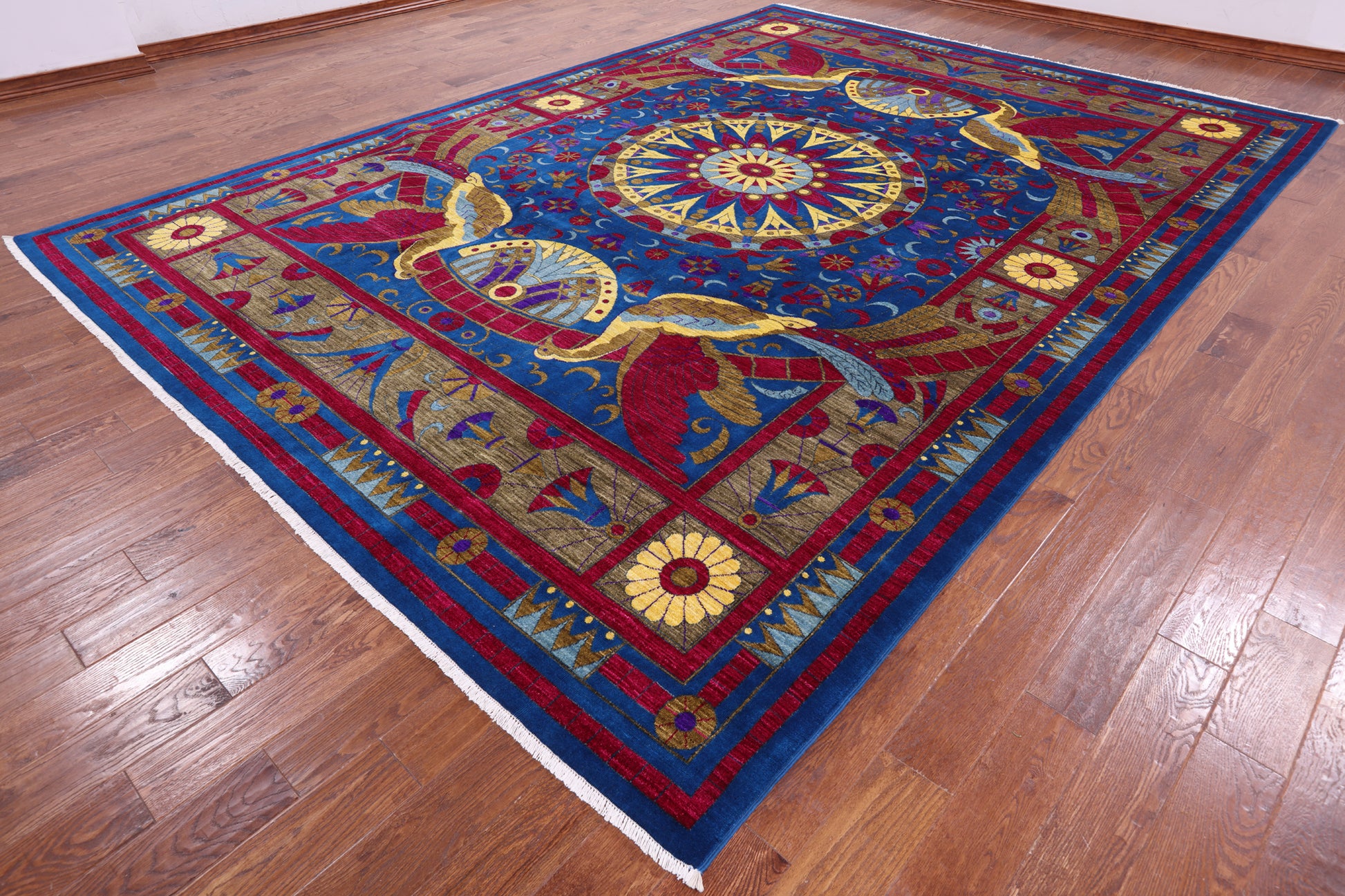 Blue Peacock William Morris Hand Knotted Wool Rug - 10' 0" X 13' 10" - Golden Nile