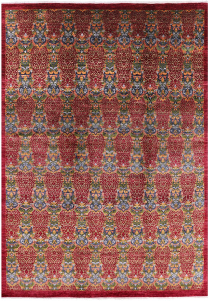 Red William Morris Handmade Wool Rug - 9' 11" X 14' 0" - Golden Nile