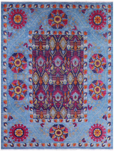 Blue William Morris Handmade Wool Rug - 10' 2" X 13' 4" - Golden Nile