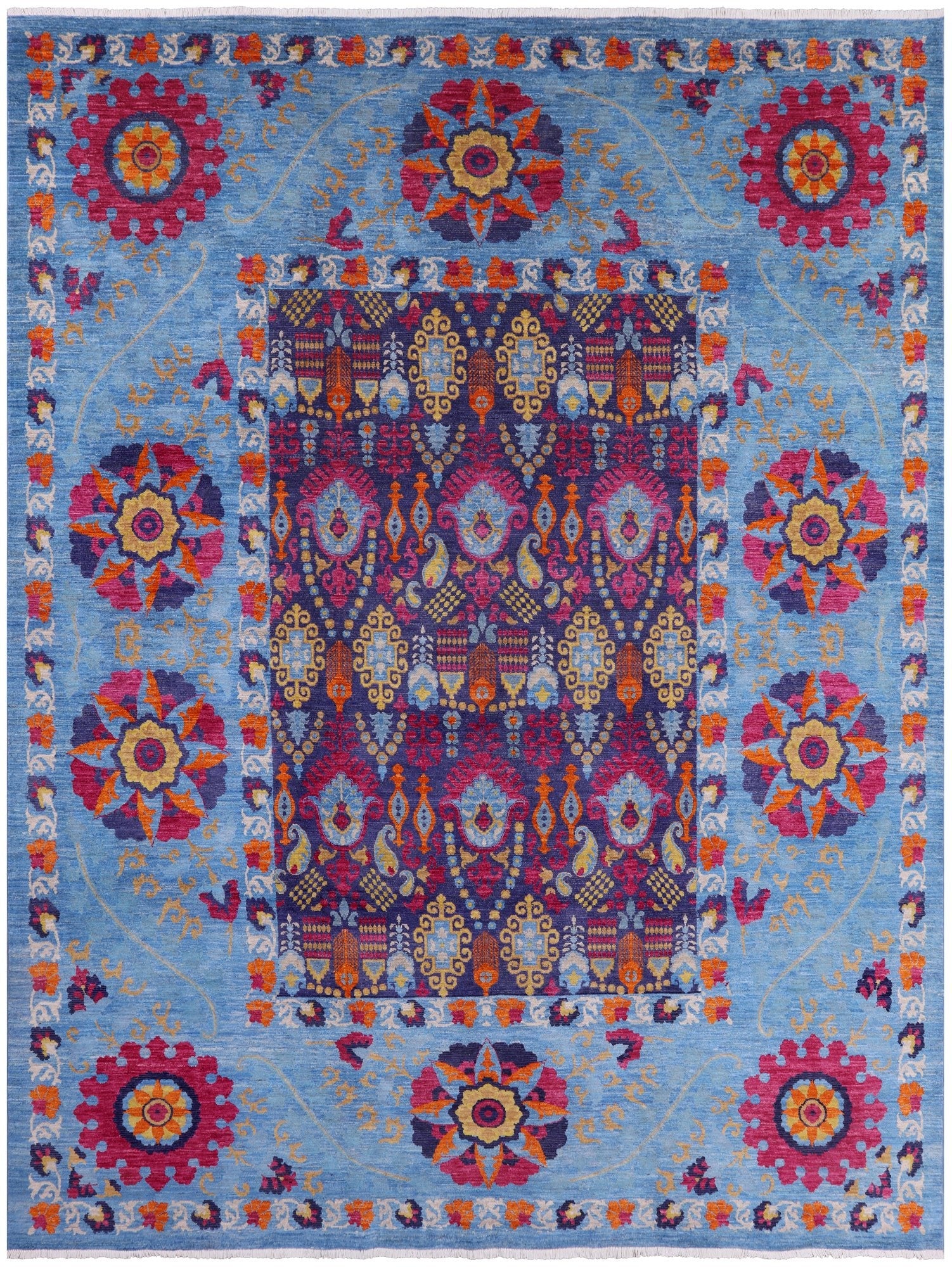 Blue William Morris Handmade Wool Rug - 10' 2" X 13' 4" - Golden Nile