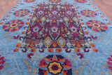 Blue William Morris Handmade Wool Rug - 10' 2" X 13' 4" - Golden Nile