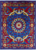 Blue Peacock William Morris Handmade Wool Rug - 10' 4" X 13' 11" - Golden Nile