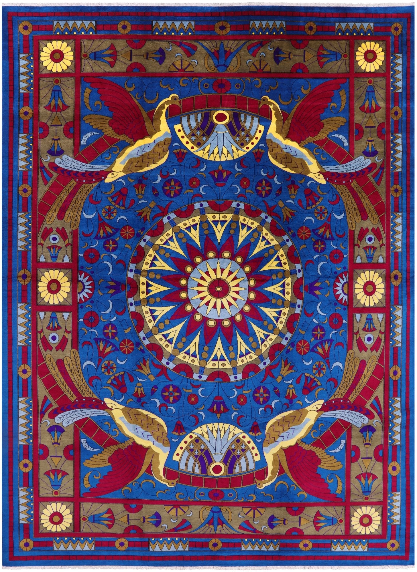Blue Peacock William Morris Handmade Wool Rug - 10' 4" X 13' 11" - Golden Nile