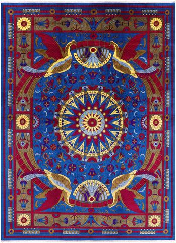 Blue Peacock William Morris Handmade Wool Rug - 10' 4