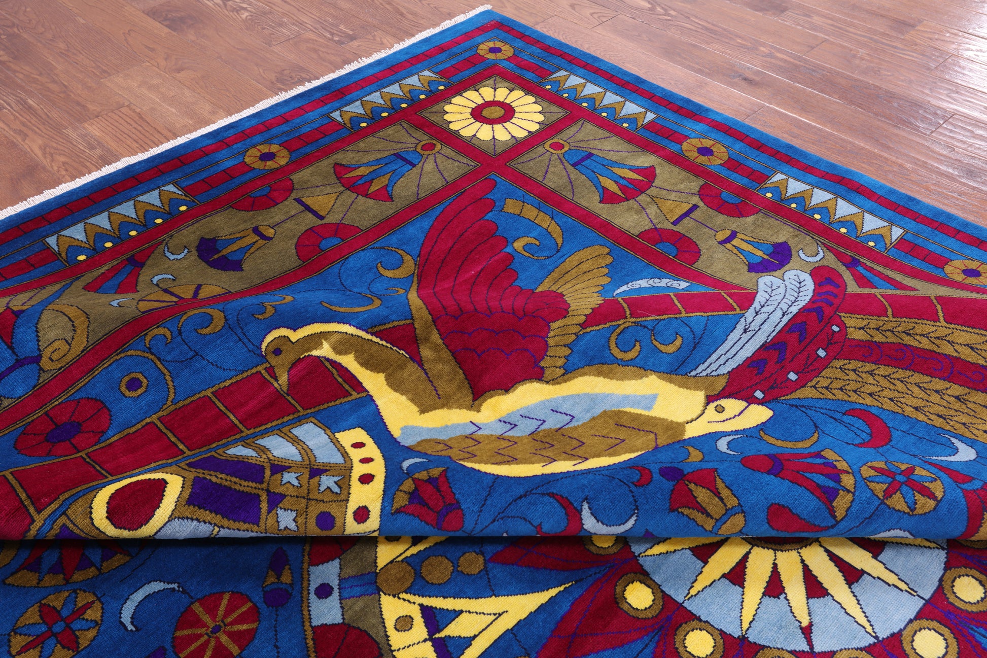 Blue Peacock William Morris Handmade Wool Rug - 10' 4" X 13' 11" - Golden Nile