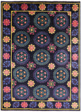 Black William Morris Handmade Wool Rug - 9' 11" X 13' 6" - Golden Nile