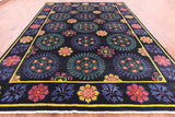 Black William Morris Handmade Wool Rug - 9' 11" X 13' 6" - Golden Nile