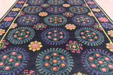 Black William Morris Handmade Wool Rug - 9' 11" X 13' 6" - Golden Nile