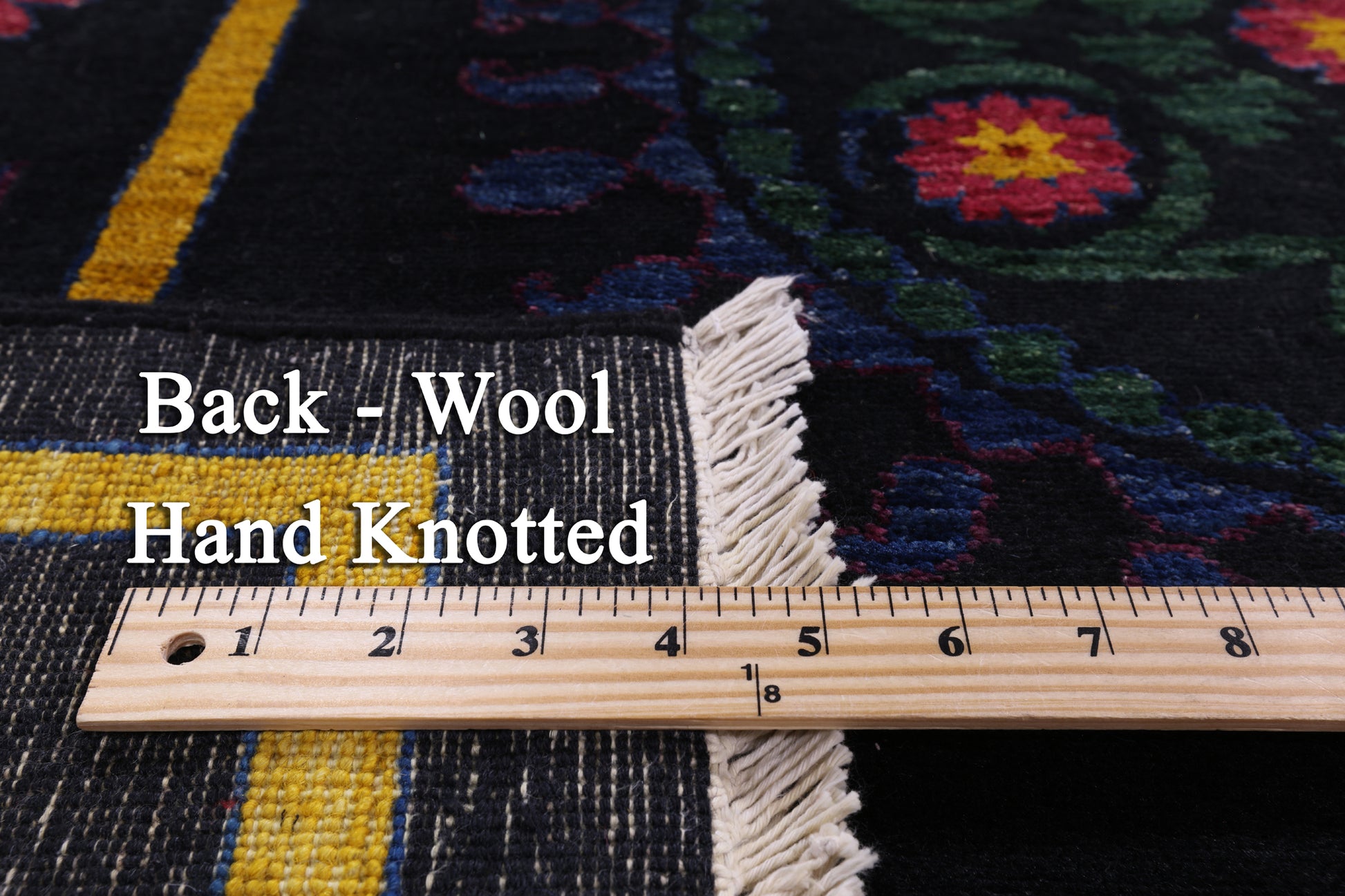 Black William Morris Handmade Wool Rug - 9' 11" X 13' 6" - Golden Nile