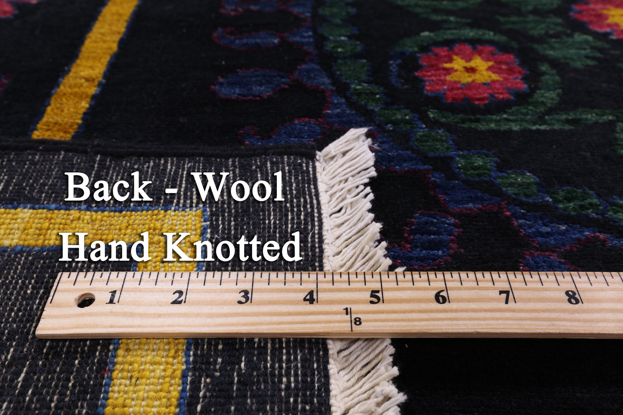 Black William Morris Handmade Wool Rug - 9' 11" X 13' 6" - Golden Nile