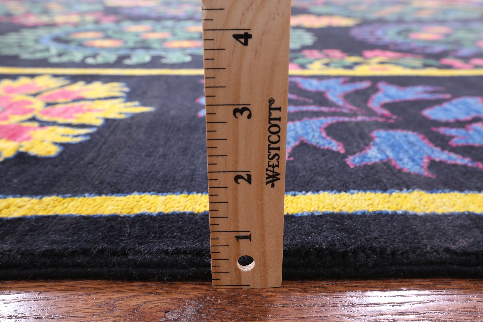 Black William Morris Handmade Wool Rug - 9' 11" X 13' 6" - Golden Nile