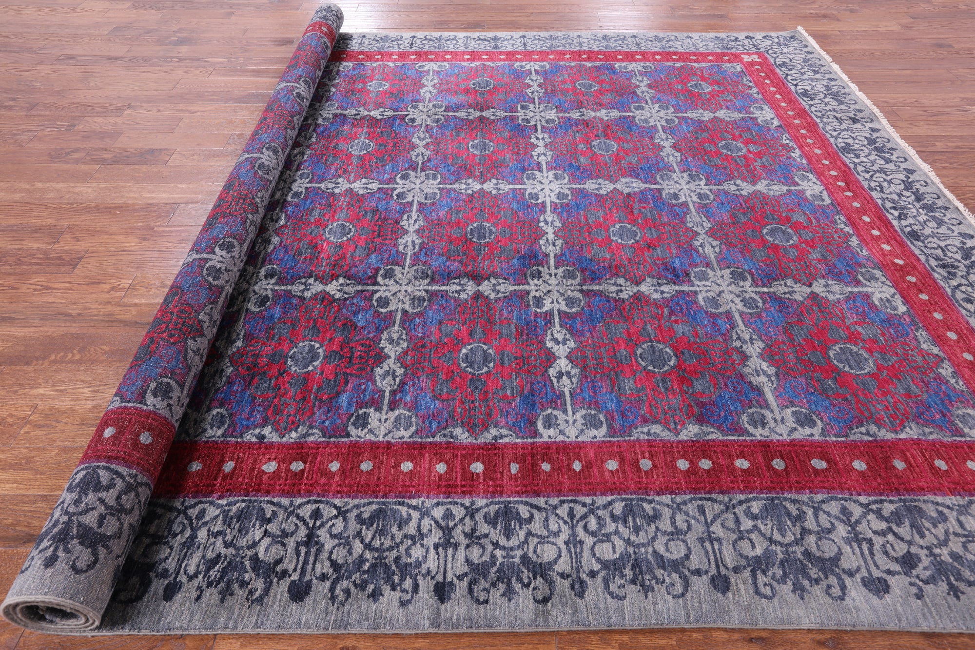 Grey William Morris Hand Knotted Wool Rug - 10' 0" X 11' 10" - Golden Nile