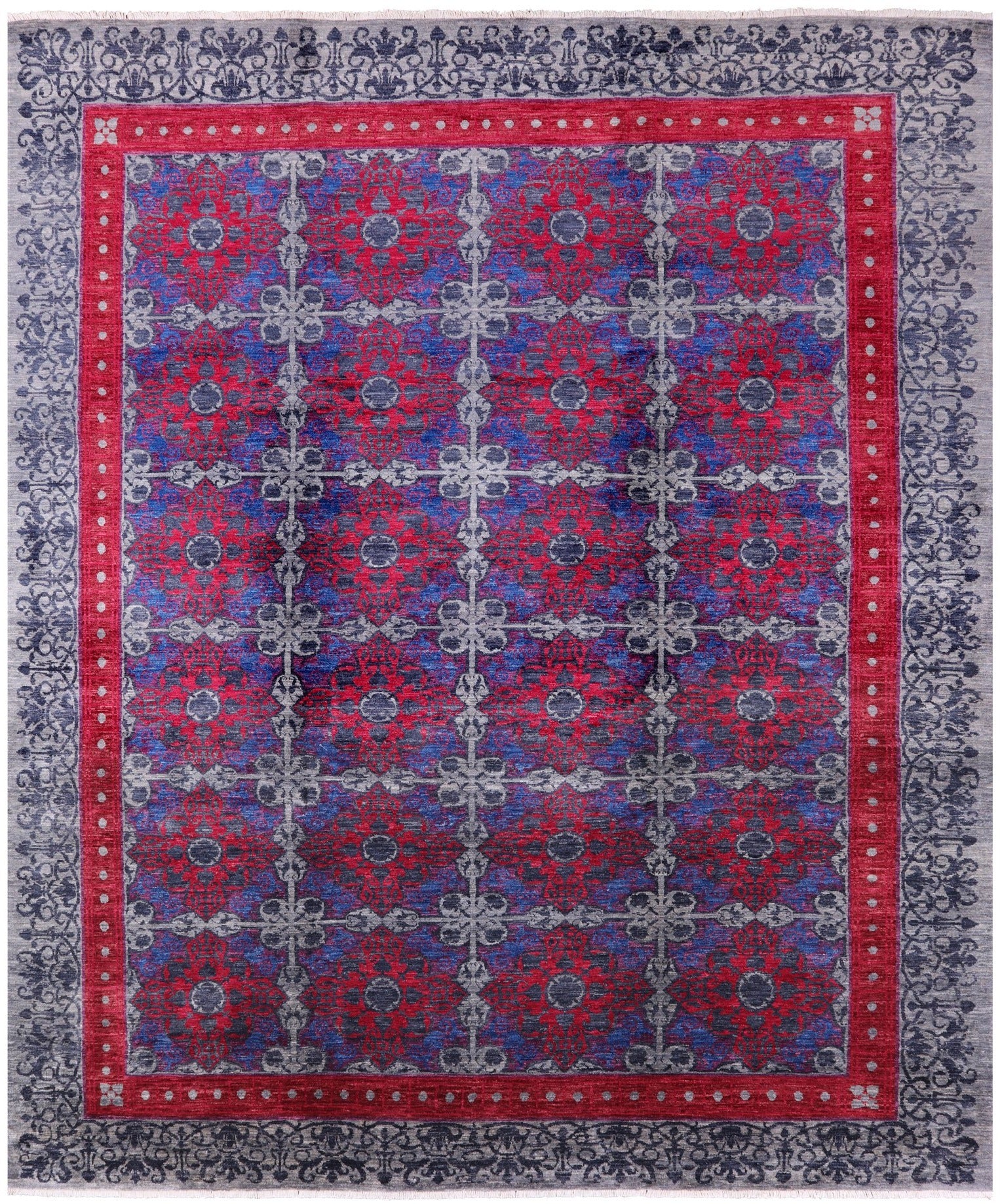 Grey William Morris Hand Knotted Wool Rug - 10' 0" X 11' 10" - Golden Nile