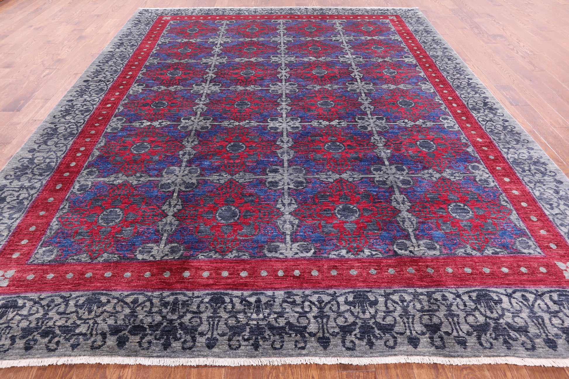 Grey William Morris Hand Knotted Wool Rug - 10' 0" X 11' 10" - Golden Nile