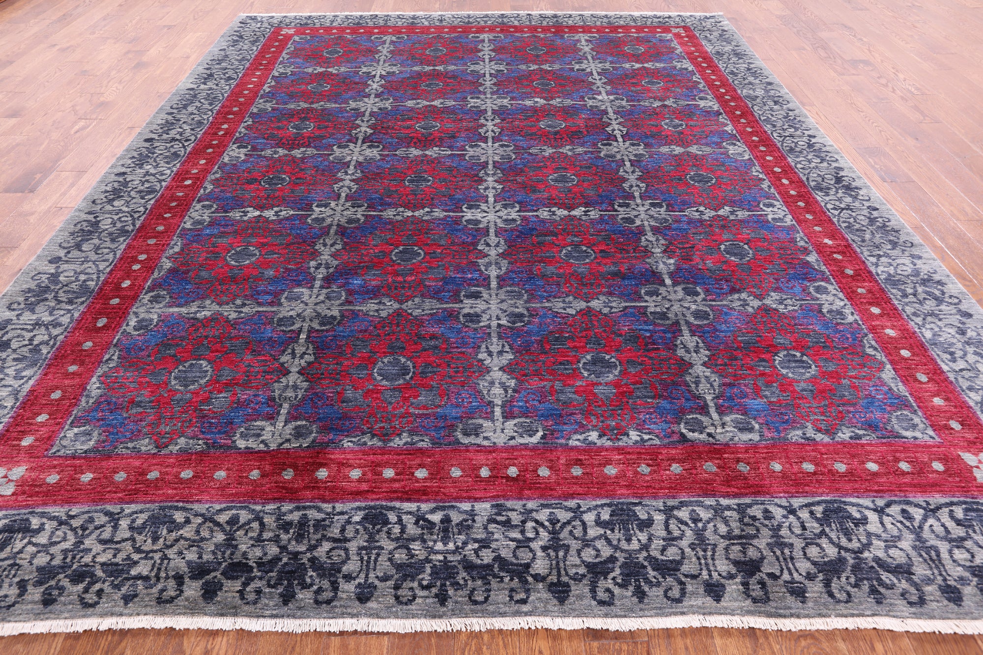 Grey William Morris Hand Knotted Wool Rug - 10' 0" X 11' 10" - Golden Nile