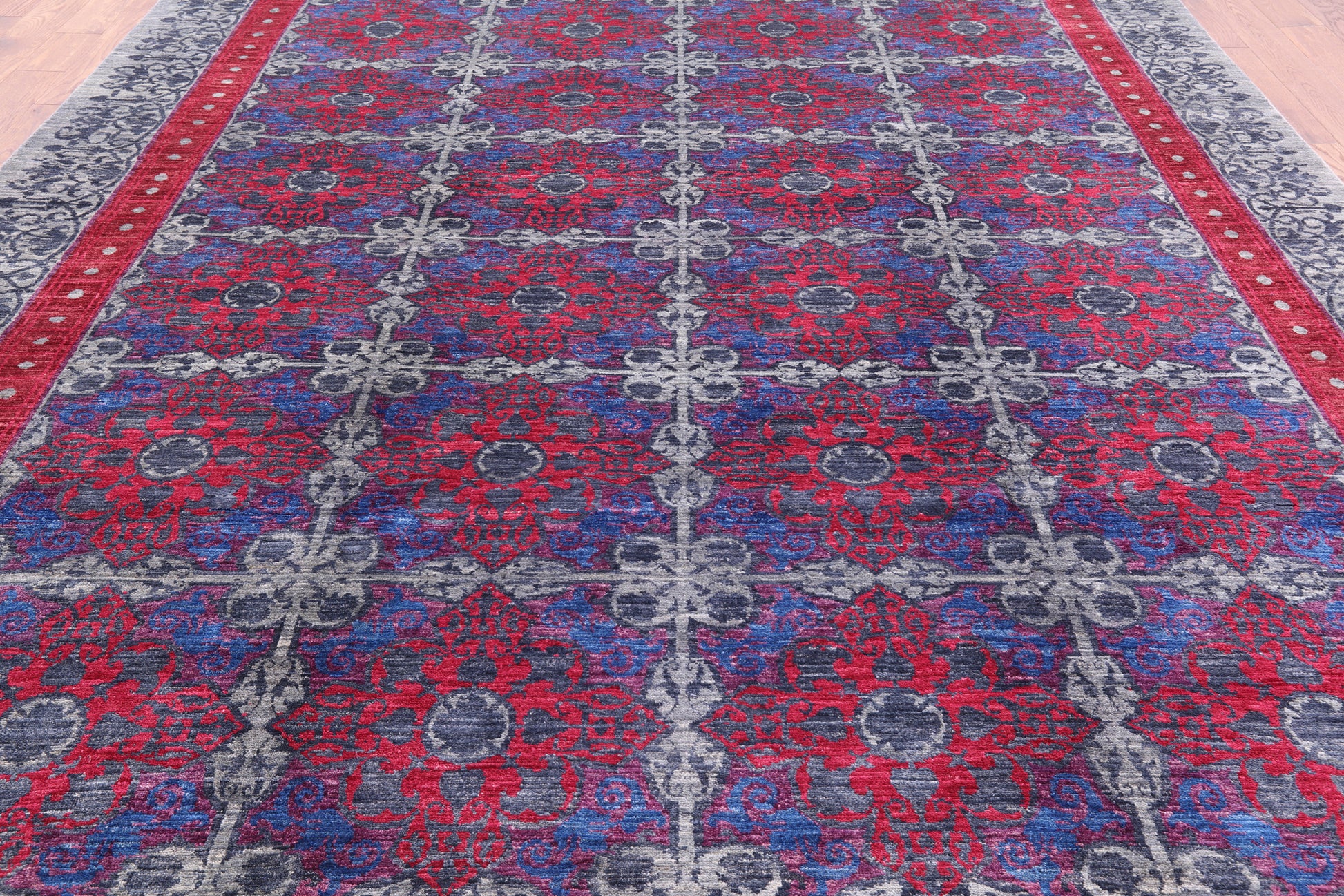 Grey William Morris Hand Knotted Wool Rug - 10' 0" X 11' 10" - Golden Nile