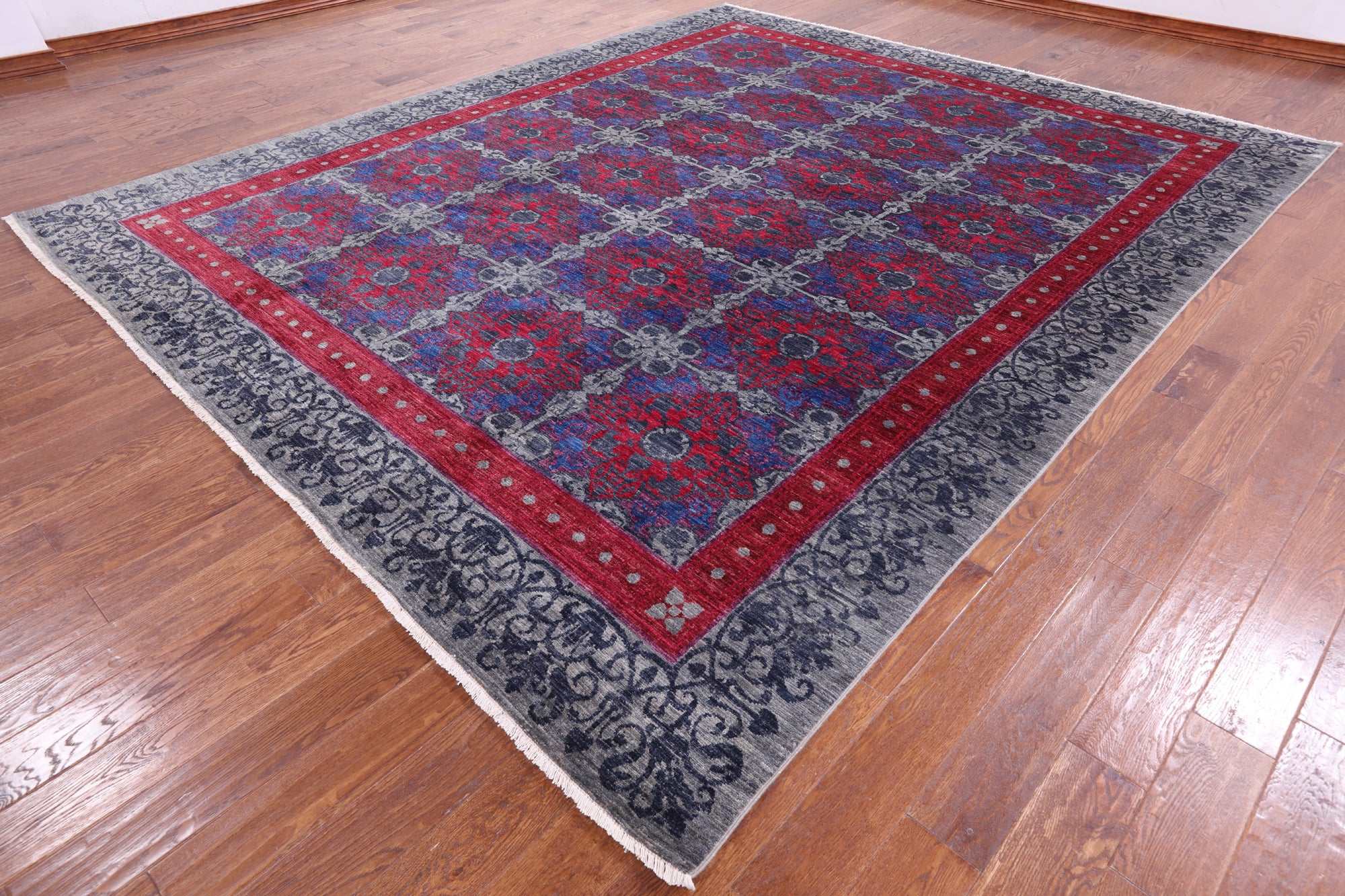Grey William Morris Hand Knotted Wool Rug - 10' 0" X 11' 10" - Golden Nile