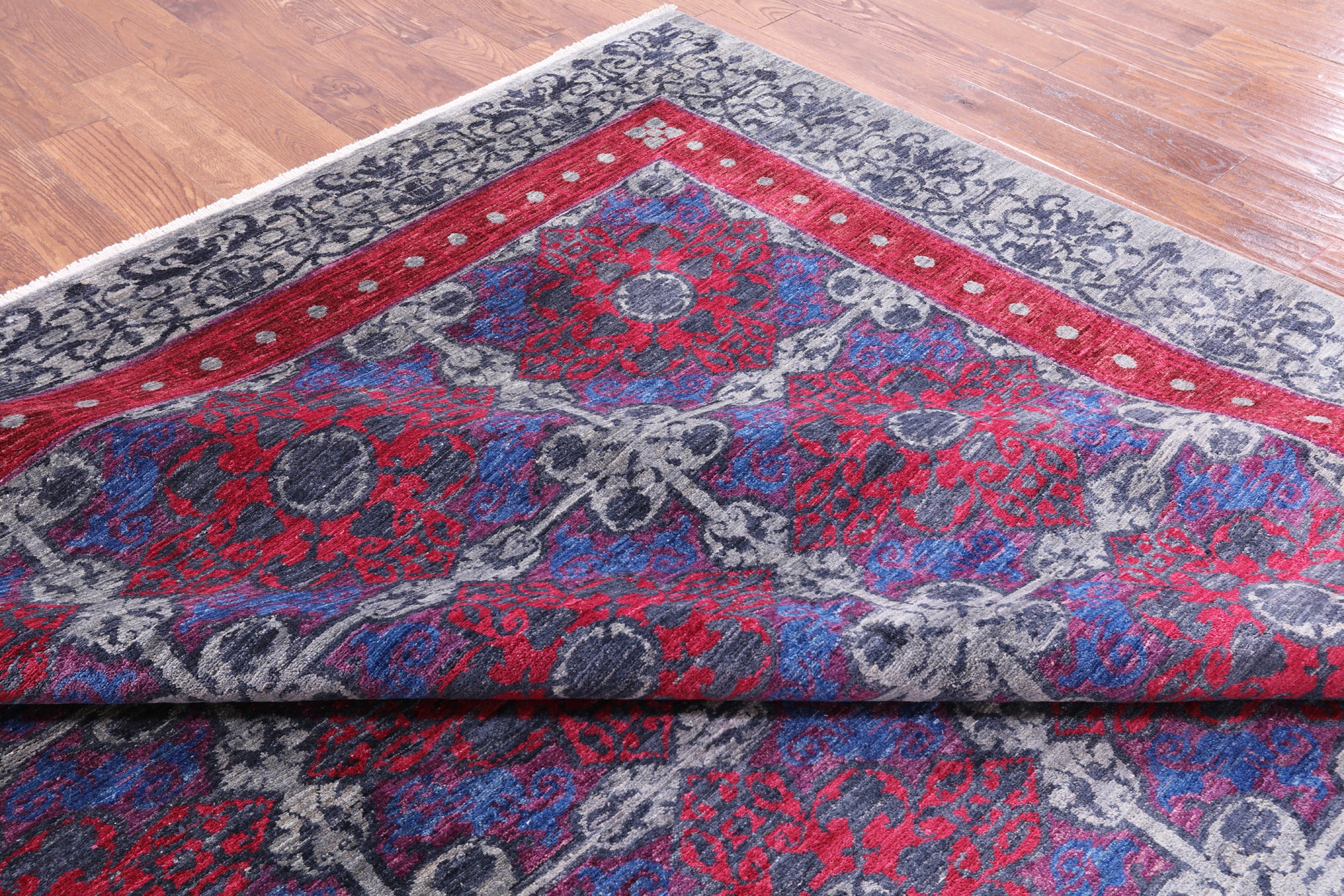 Grey William Morris Hand Knotted Wool Rug - 10' 0" X 11' 10" - Golden Nile
