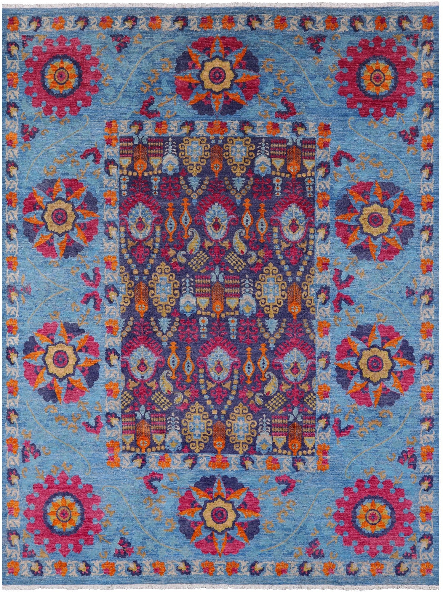Blue William Morris Handmade Wool Rug - 8' 10" X 11' 7" - Golden Nile