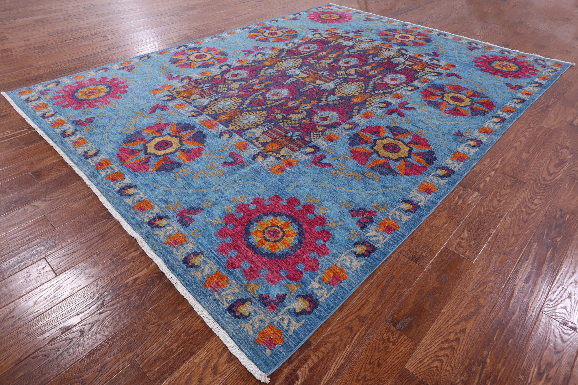 Blue William Morris Handmade Wool Rug - 8' 10" X 11' 7" - Golden Nile
