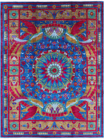 Blue Peacock William Morris Hand Knotted Wool Rug - 9' 2