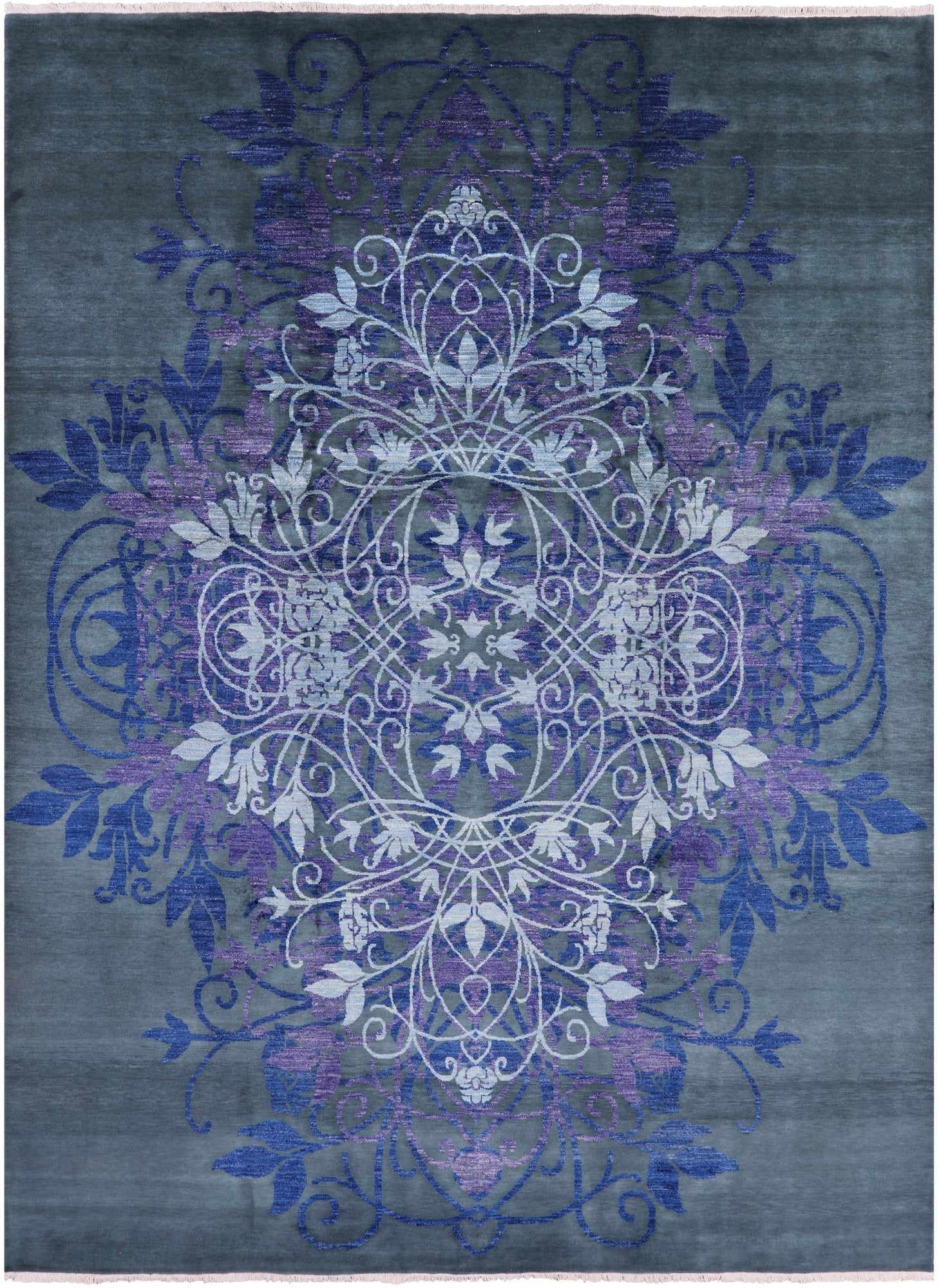 Green William Morris Handmade Wool Rug - 9' 1" X 12' 3" - Golden Nile