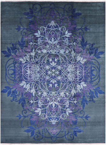 Green William Morris Handmade Wool Rug - 9' 1