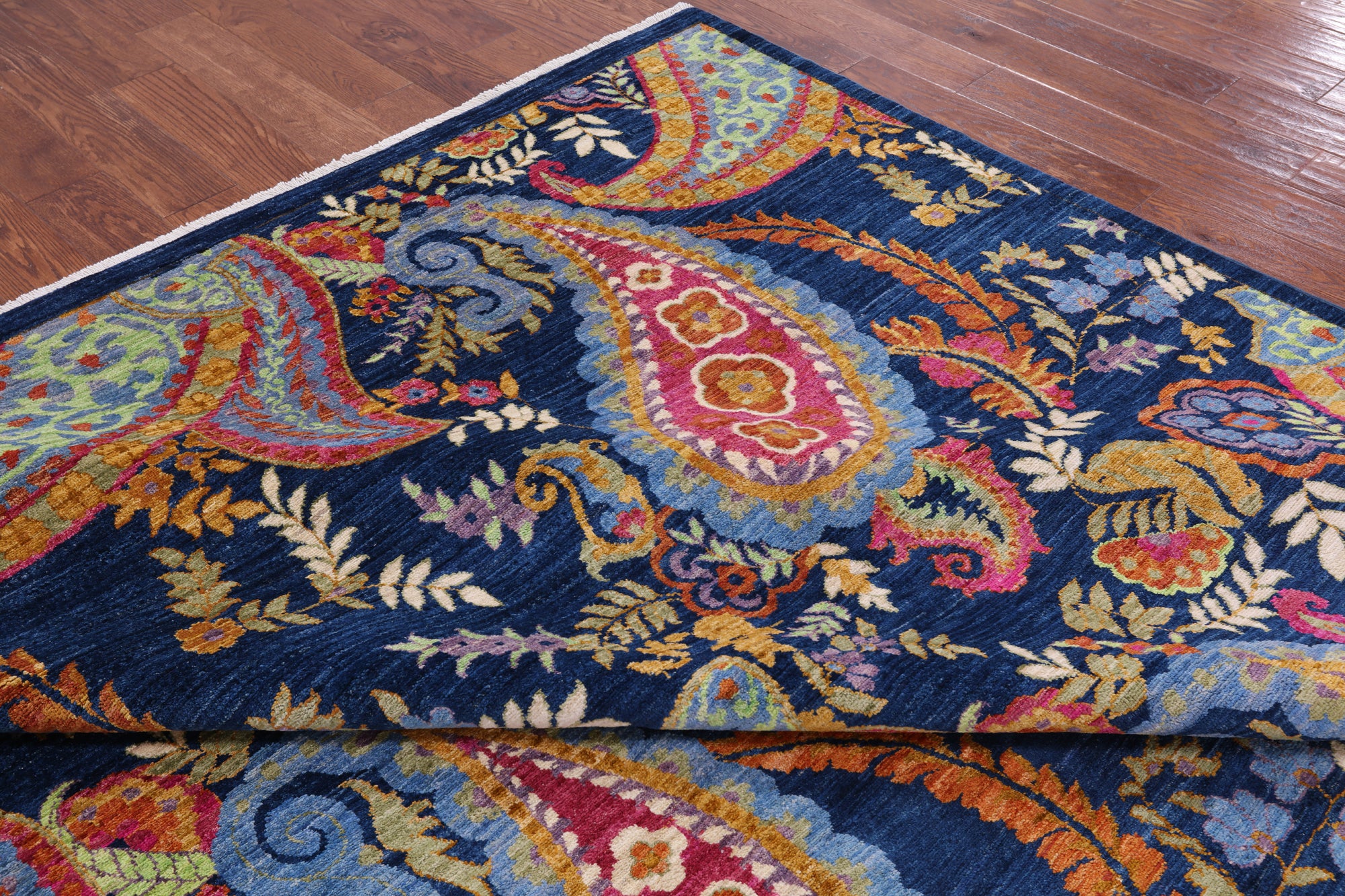 Blue William Morris Hand Knotted Wool Rug - 9' 1" X 11' 7" - Golden Nile