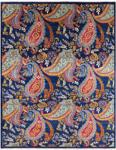 Blue William Morris Hand Knotted Wool Rug - 9' 1